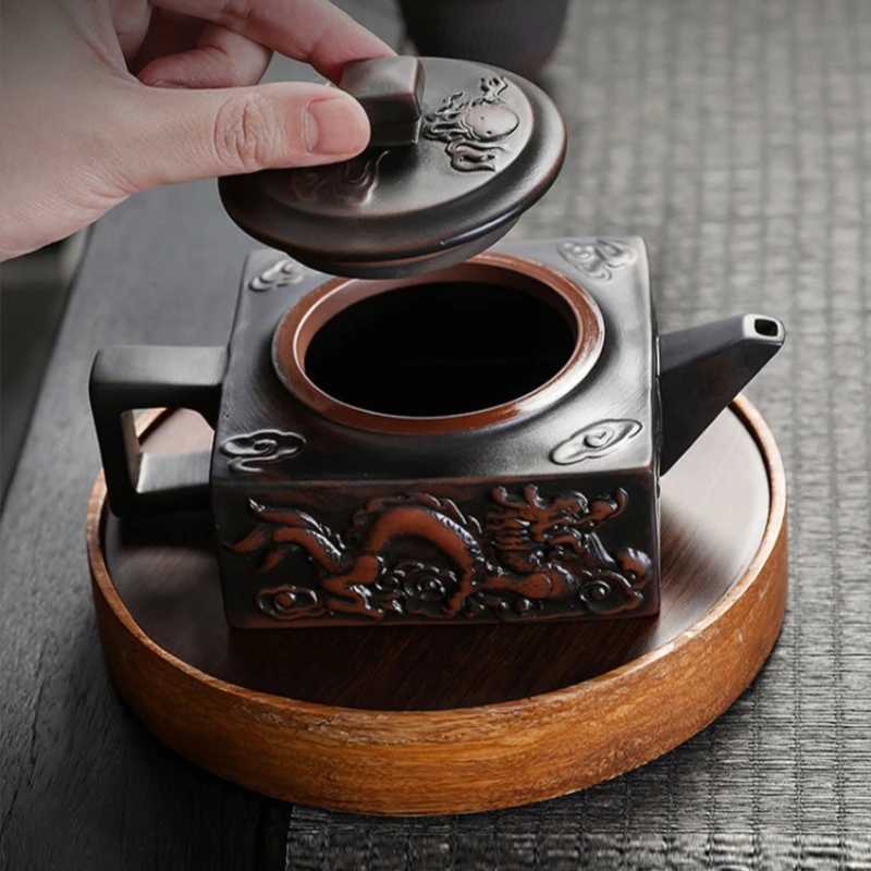 Purple Pottery Vintage Teapot Ceramic Carve Kung Fu Teapot Single Teapot Pu\'er Tea Making Device Tea Sets Chinese Tea Pot