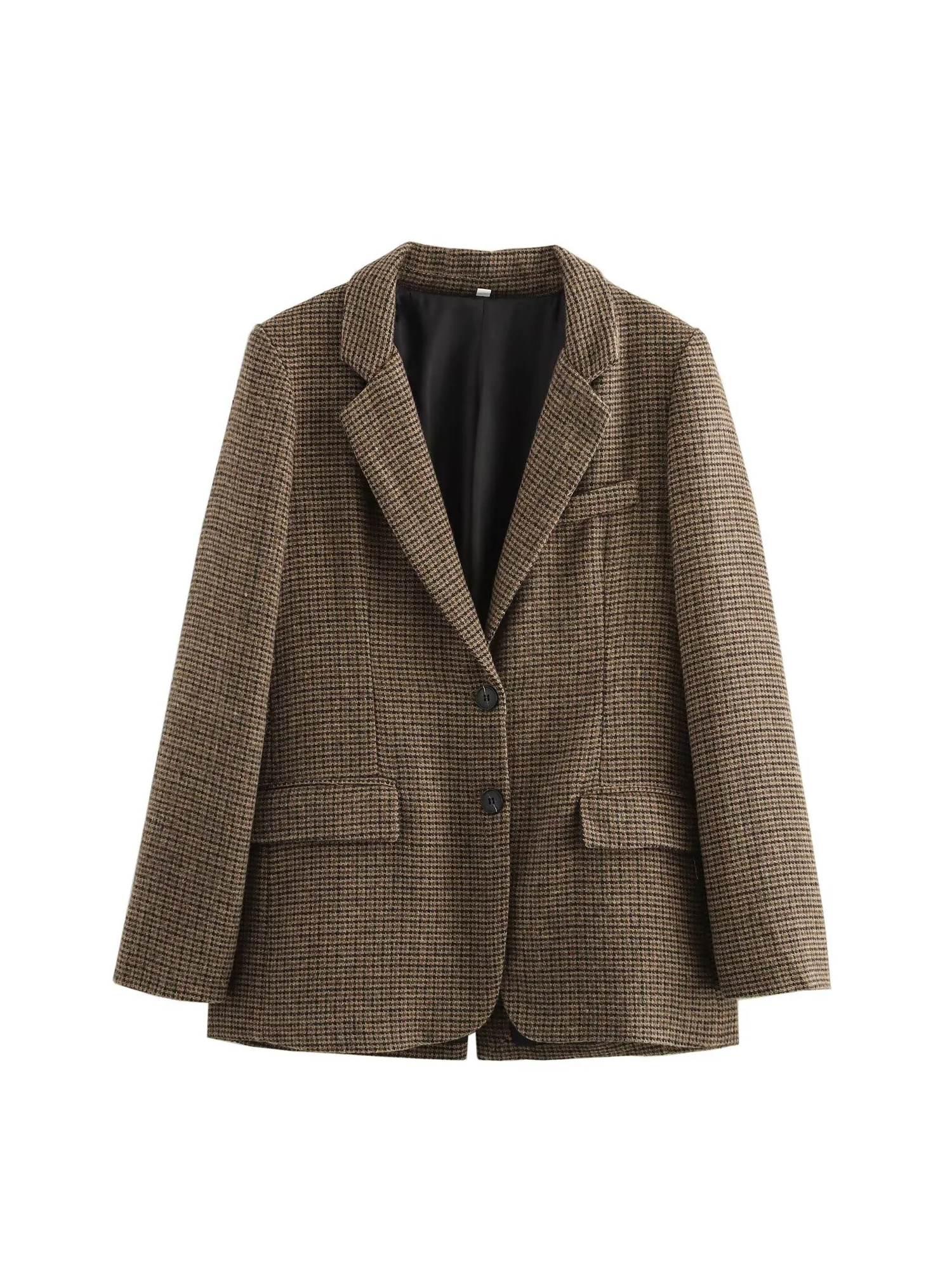 سترة نسائية بنية منقوشة Y2k Harajuku 2000s عتيقة بأكمام طويلة واحدة الصدر معطف ملابس خارجية كبيرة الحجم لخريف 2025 #5