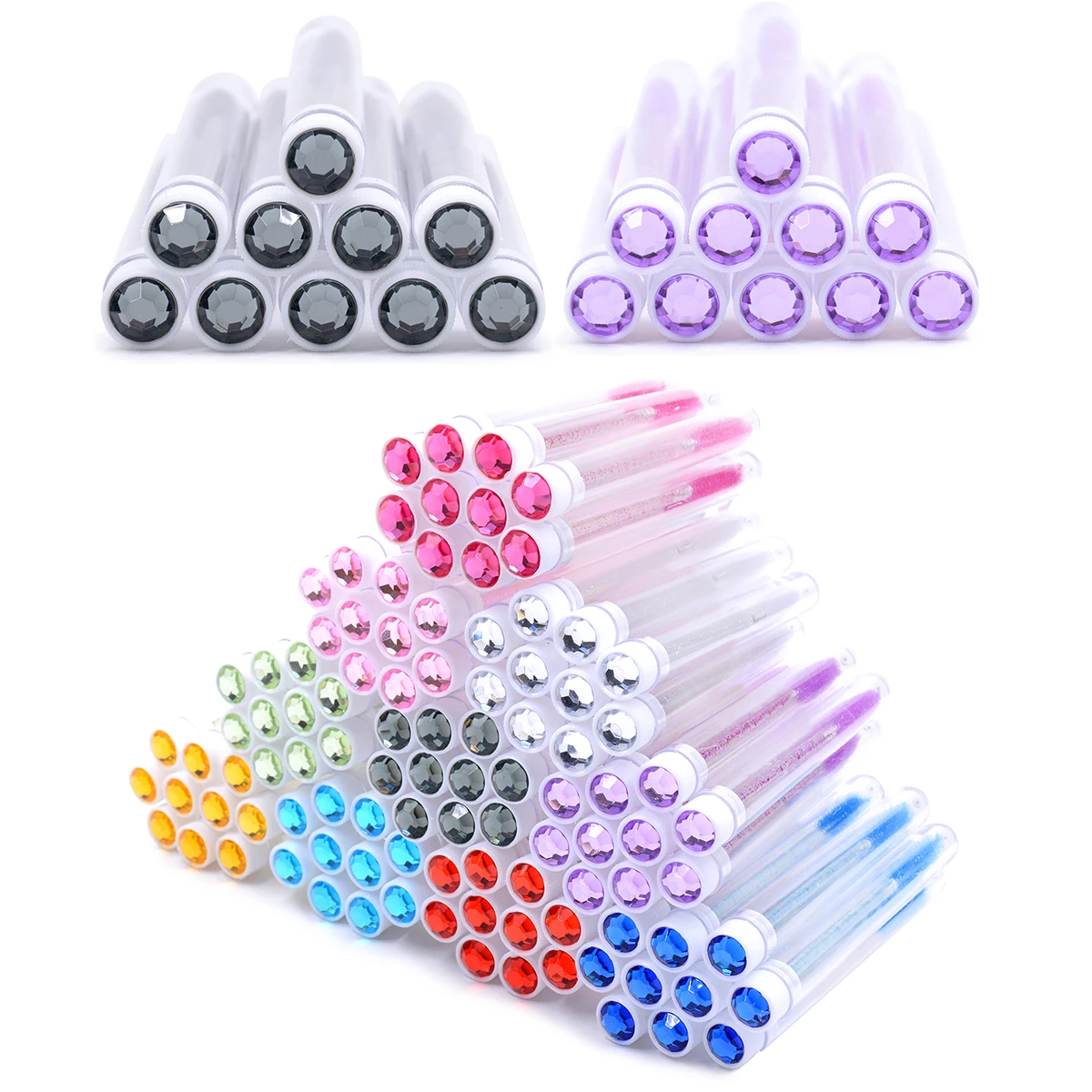 10 個まつげブラシチューブ再利用可能なまつげマスカラワンドまつげエクステンションブラシケースダイヤモンド眉毛ブラシコーム容器