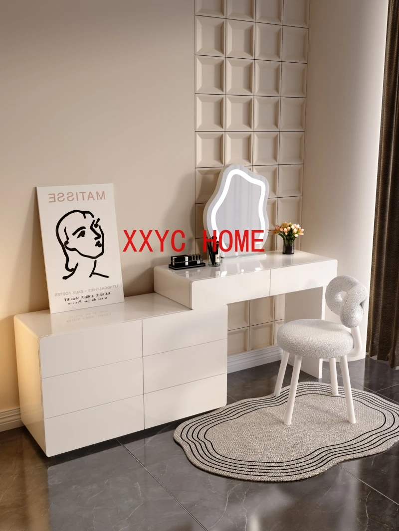 

Paint Solid Wood Cream Style Bedroom Modern Minimalist Chest of Drawers Integrated Light Luxury High Sense Makeup Table