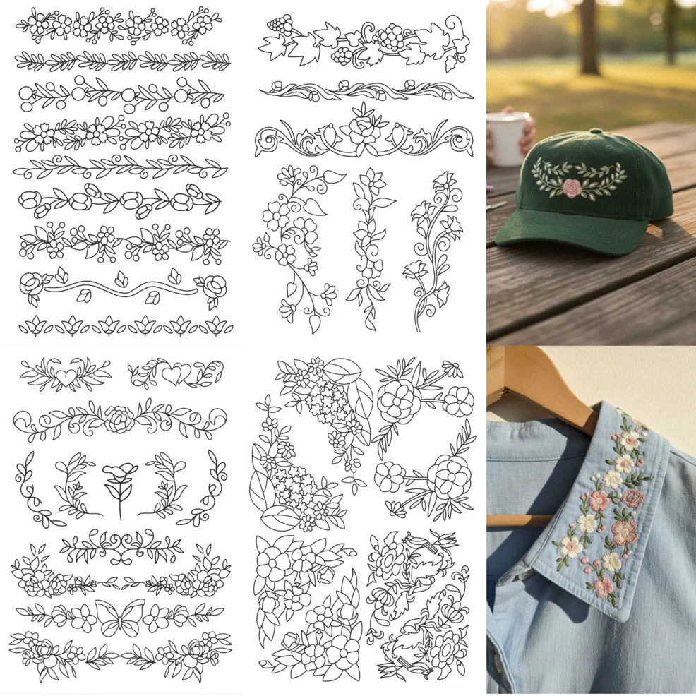 4 Sheets A4 Water Soluble Embroidery Paper Self-Adhesive Floral Lace Pattern Non-Woven Dissolvable Backing Stabilizer