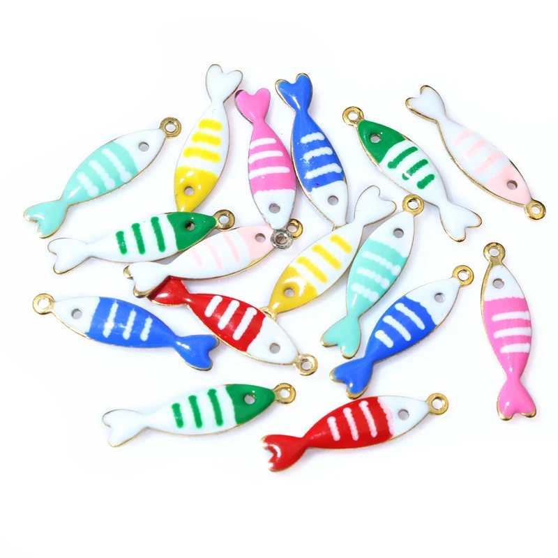 20pcs 18x5mm Stainless Steel Fish Enamel Charms Pendant Stainless Steel DIY Jewelry Making Accessories Findings 