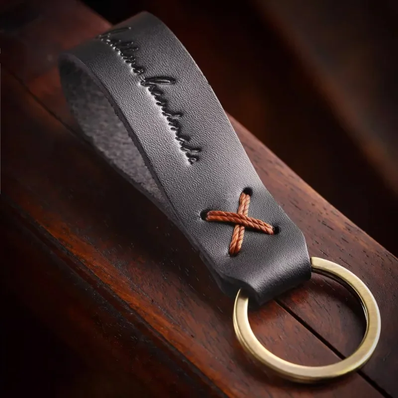 Cowhide Creative Retro Keychain Pure Handmade Head Layer Genuine Leather Car Keychain
