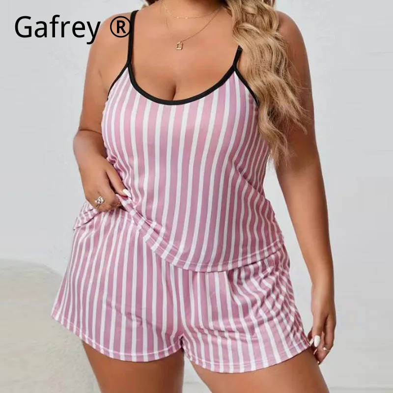 

5XL 4XL 3XL 2XL 1XL Plus Size Printed Spaghetti Strap Pajama Set, Camisole Top with Shorts Loose Fit Sleepwear Loungewear Women