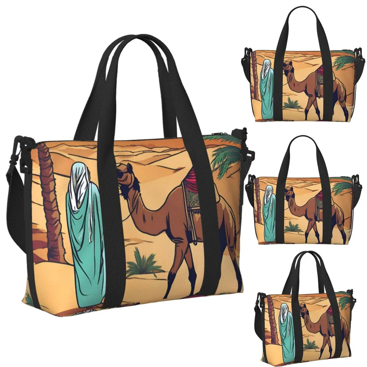 

Custom Namade With Camel Beach Travel Bag Large Capacity Tote Bags for Gym Sport Women Shopping Duffle Shoulder Bag