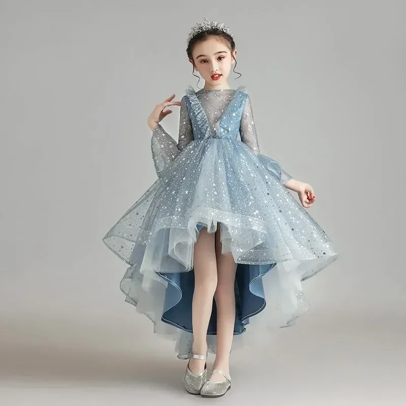 Children's dress, princess dress, girl's fluffy gauze, stylish flower girl wedding dress, girl's host, piano walk show performan