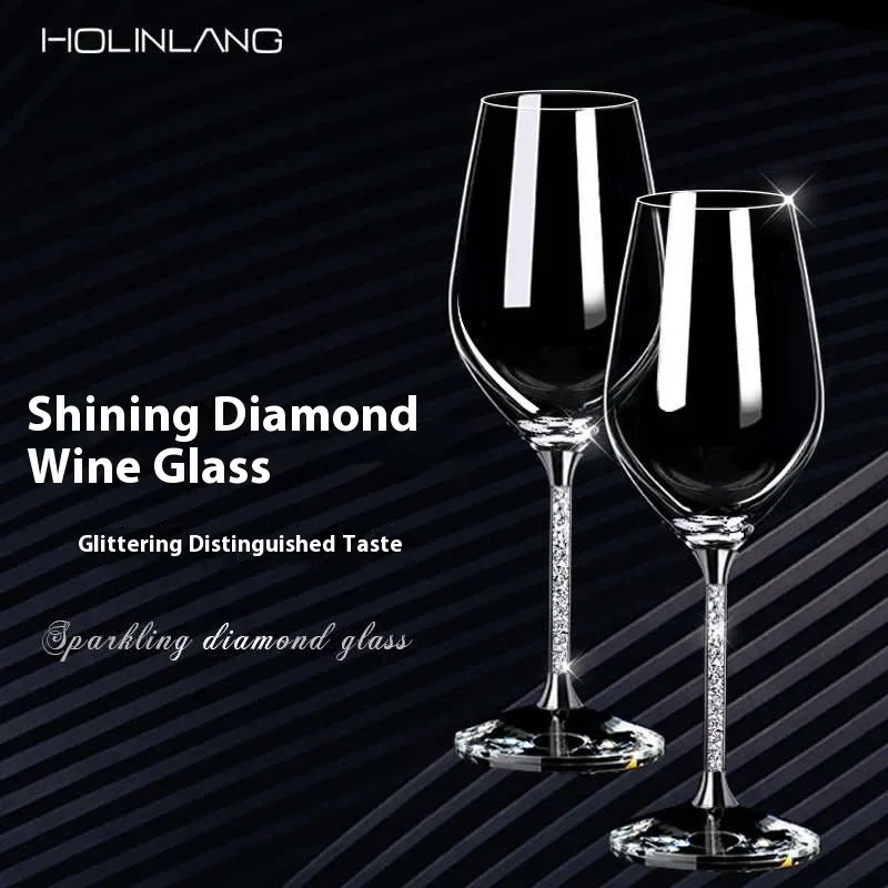 2Pcs Light Luxury Transparent Crystal Diamond Wine Glass Set Family Bar Wine Accessories Wedding Gift Sending Friends And Elders