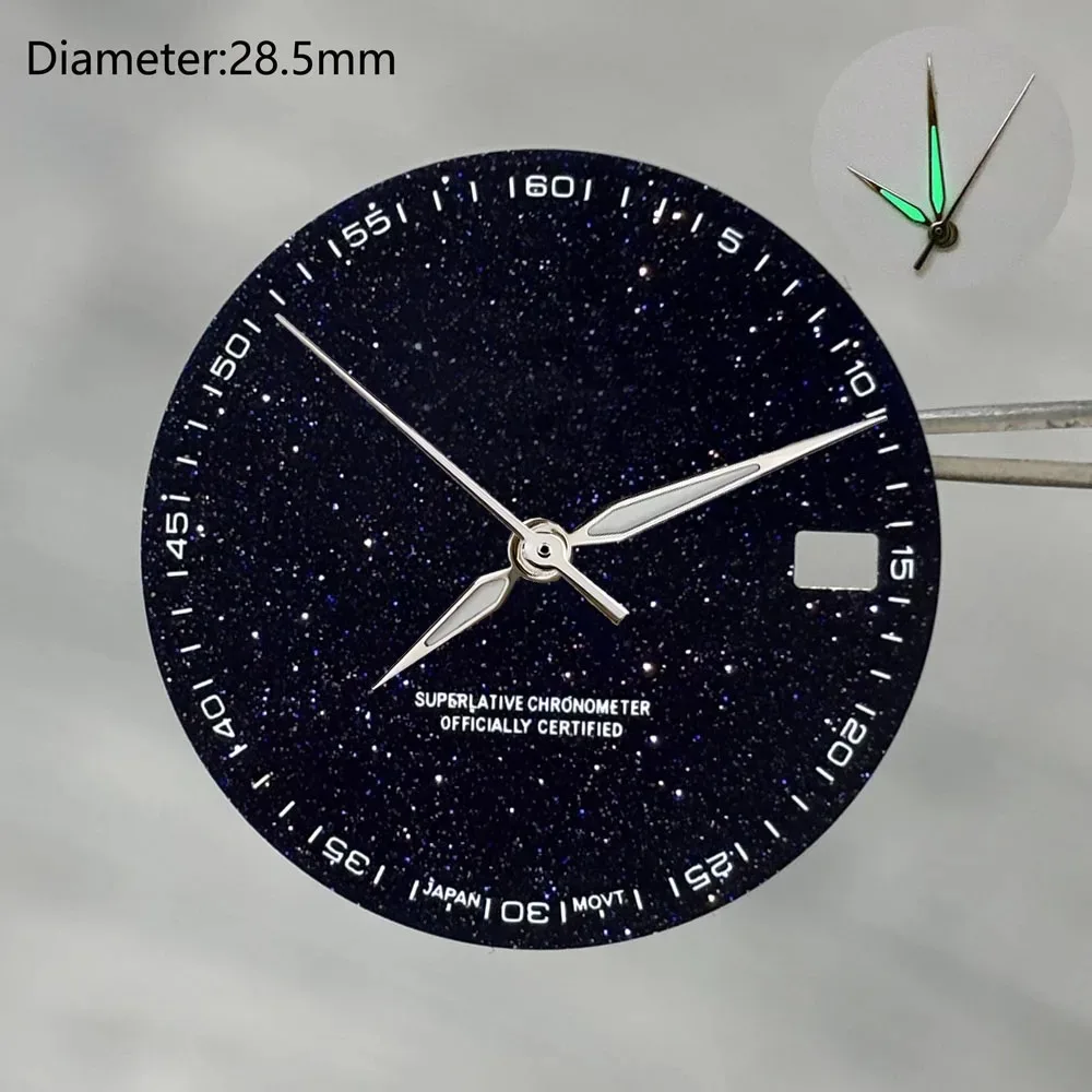 28.5mm NH35 S Logo NH35 Dial Starry Sky Stone Dial for NH35 Movement Sparkling Blue-Gold Star S Dial NH35 Date_Just Watch Parts