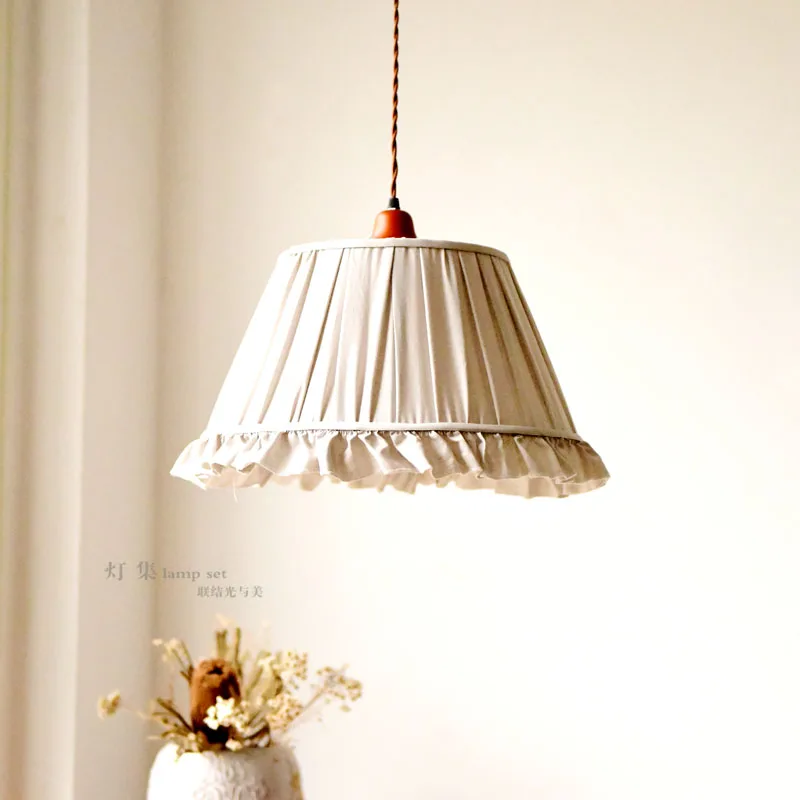Retro French Nostalgic Art Minimalist Chandelier Nordic Rural Cotton and Hemp Fabric Bedlight