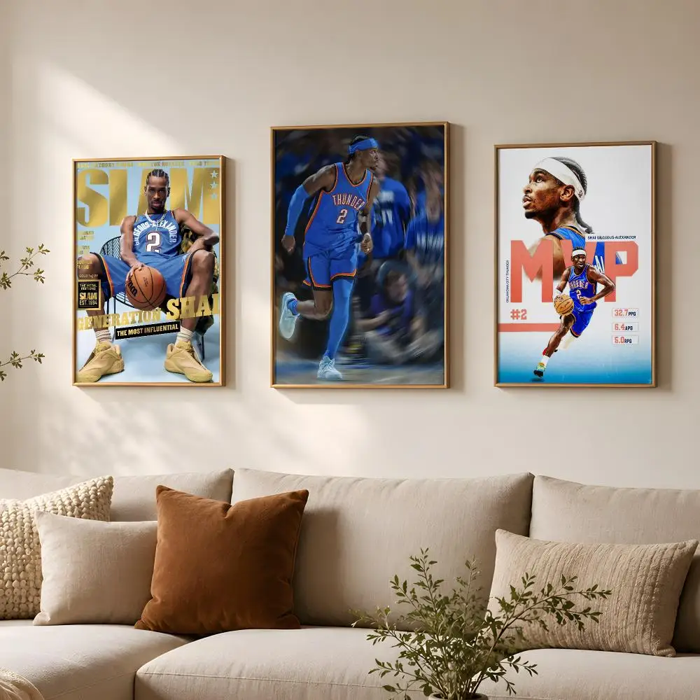 Basketball S-Shai Gilgeous-Alexander-R Poster Vintage Self Adhesive PP Wall Art for Living Room Bar Bedroom Home Decor Gift