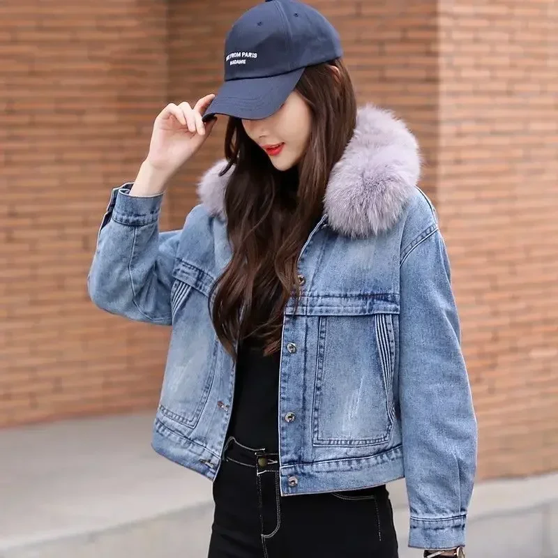 Jaket Denim untuk wanita hangat polos musim dingin 2025 mode dingin mantel koboi wanita dijual Korea ulasan banyak pakaian baru populer