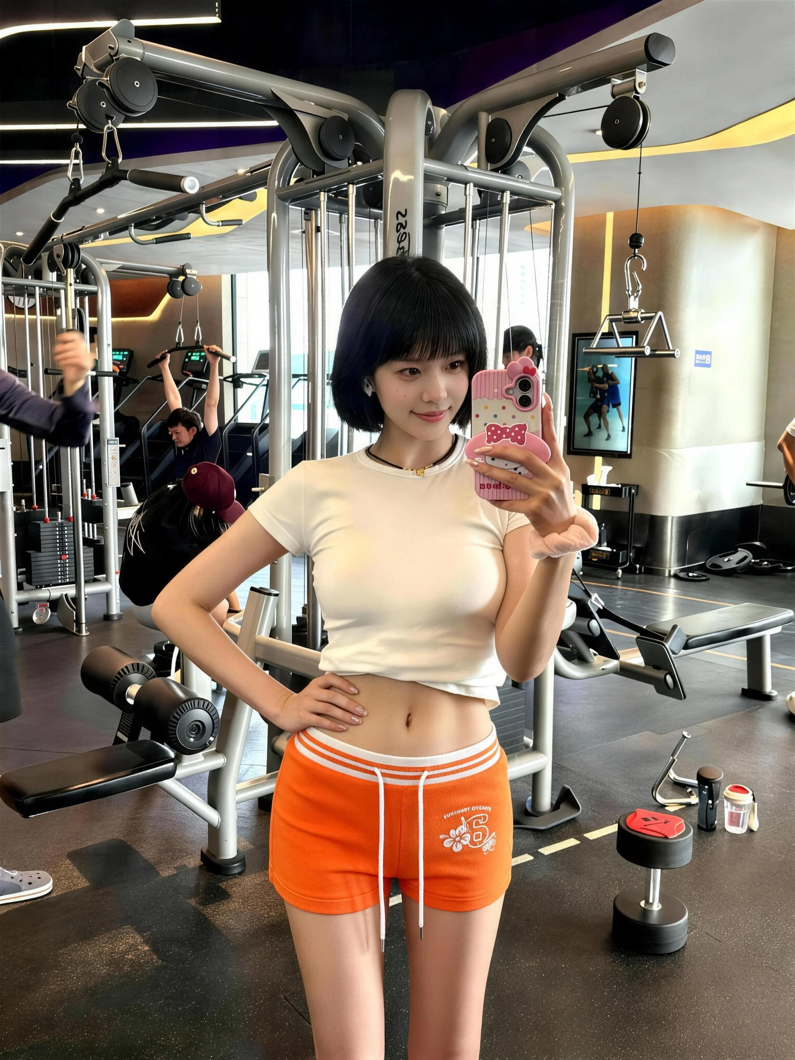 Dopamine Orange Floral Shorts Women's High Waist A-Line Sports Fitness Yoga Three-Quarter Length Pants Small Size Casual Pants