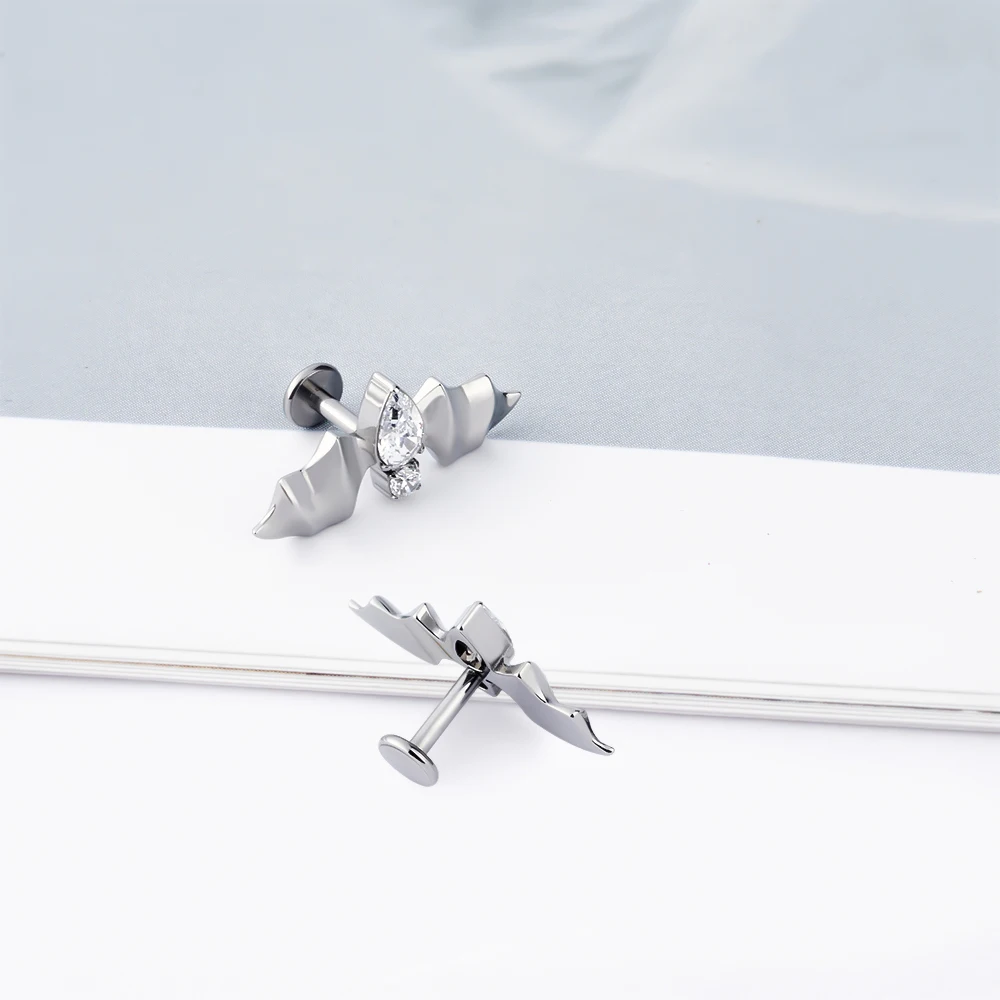 G23 Titanium Bat Stud Ear Tragus cartilagine orecchini 16G Ball Labret Lip zircone lobo Helix Daith Piercing Body Jewelry