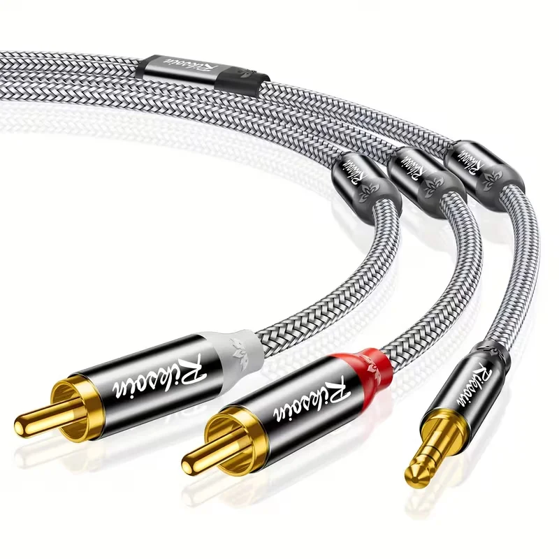 RIKSOIN RCA to 3.5mm AUX Cable, 3.5mm to 2RCA Stereo Audio Adapter,Shielded Aux Cable for Home Theater,Speakers,Turntable, TV