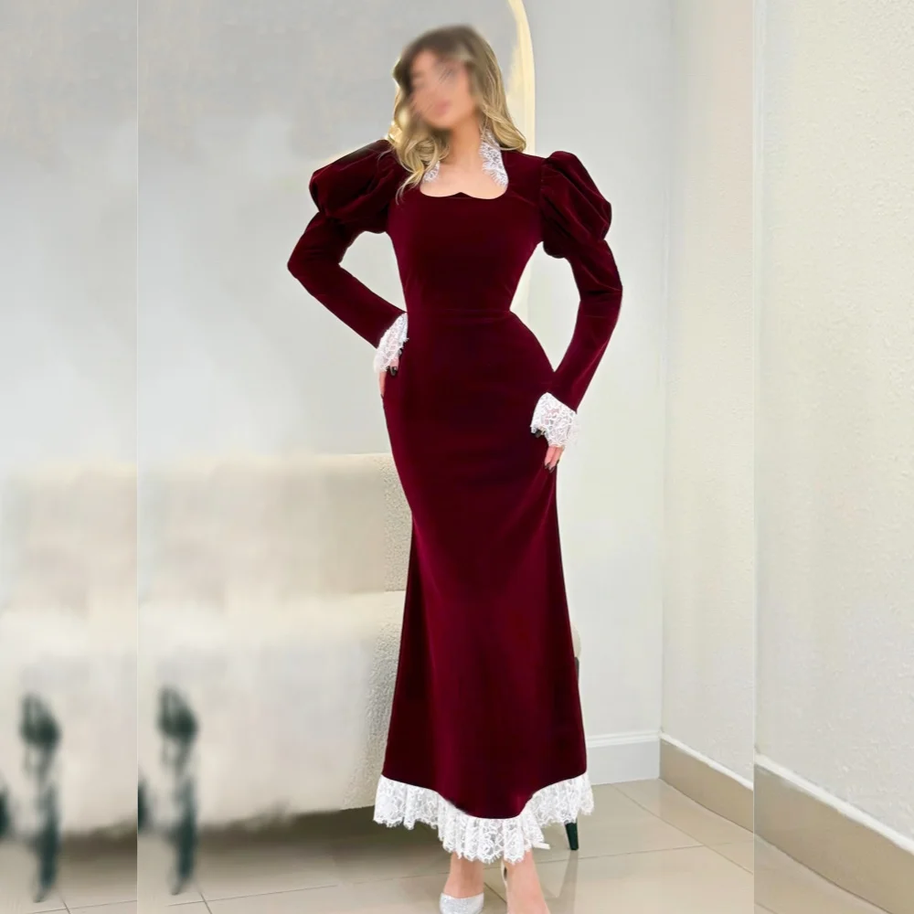 

Customized Ladies Grace Dress Square Neck Long Sleeves Mermaid Midi Dresses Women's Evening Bespoke Occasion Formal Party Gown