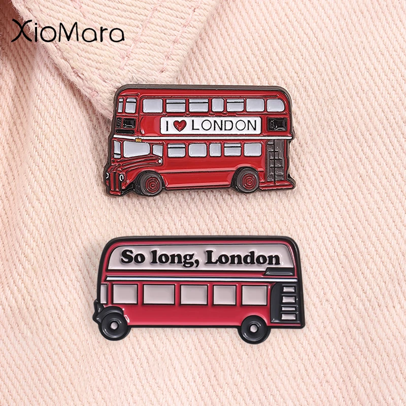 Pin esmaltado I Love London, broche rojo para amantes de la cultura urbana de autobús de dos pisos, insignia de solapa, recuerdo de viajero, regalo de joyería para amigos