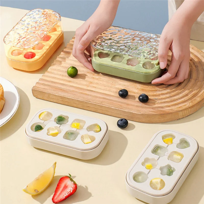 Top Sale Press Ice Cube Tray 8 Ice Cube Tray Box Push Type Ice Cube Maker Easy To Demold Ice Tray Mold Summer Kitchen Gadgets