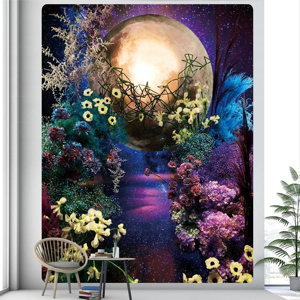 Forest psychedelic scene moon home decoration tapestry mushroom butterfly elf background cloth hippie bohemian wall hanging