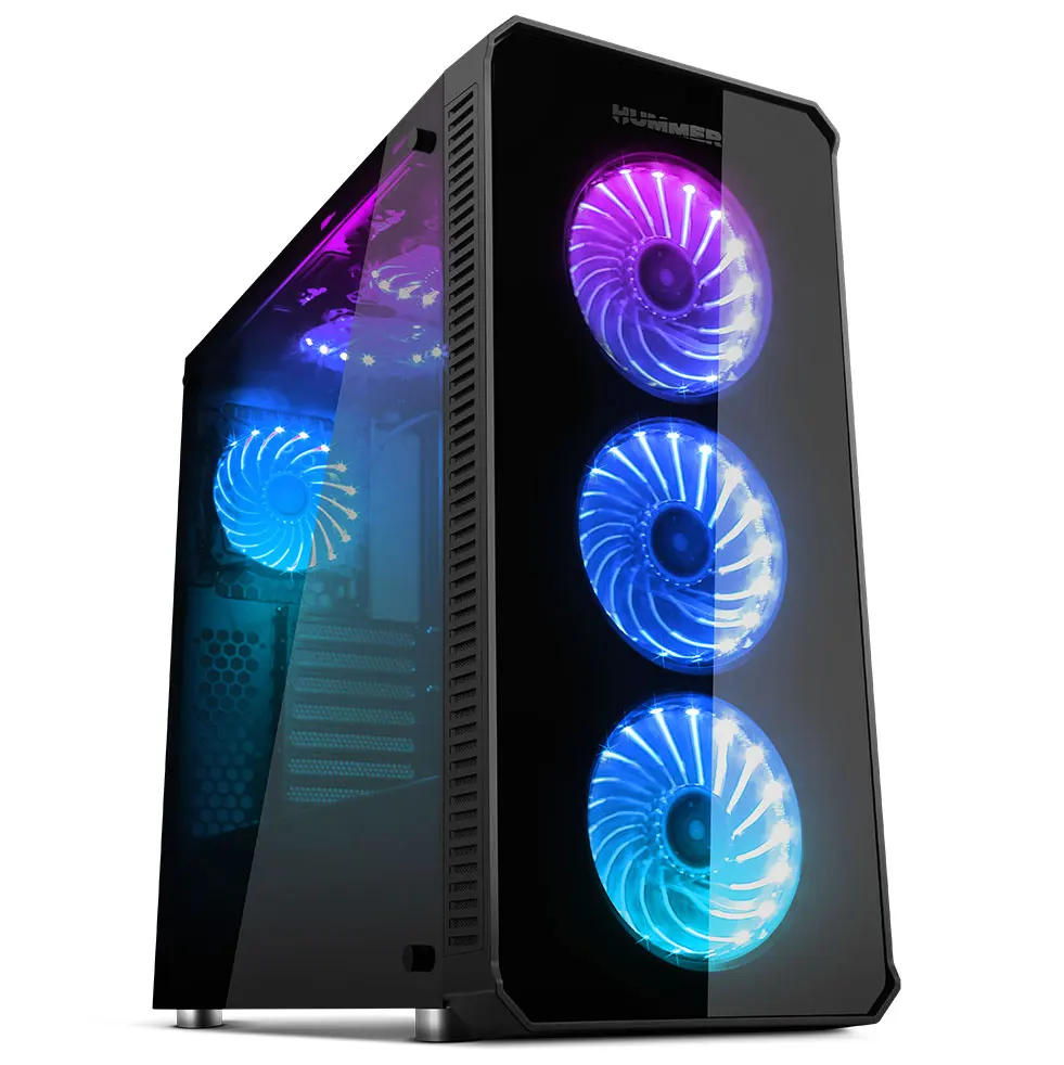 Computer Box Pc Desktop Tower Atx Hummer Tgx Rgb Crystal Temp Gaming-Nox