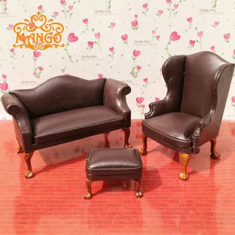 1:12 Mini Model Doll House Single Double Leather Sofa With Pedals Armchair BJD Blyth LOL OB11 Doll Furniture Accessories Chair