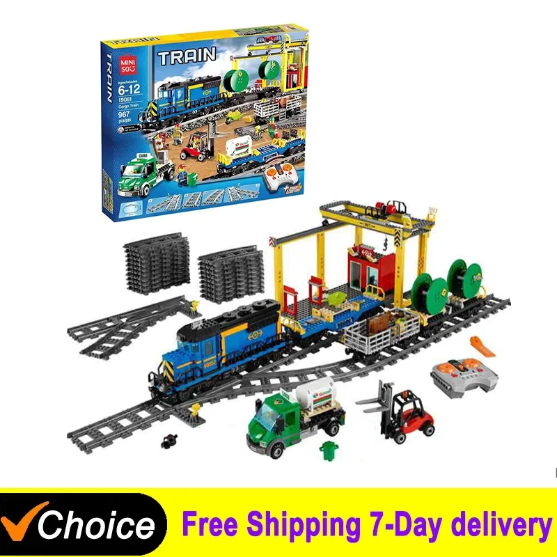 MINISO New City High Tech Retro Steam Train Cargo Technical Brick Compatible 60052 Building Blocks Toys for Adults Children Gift