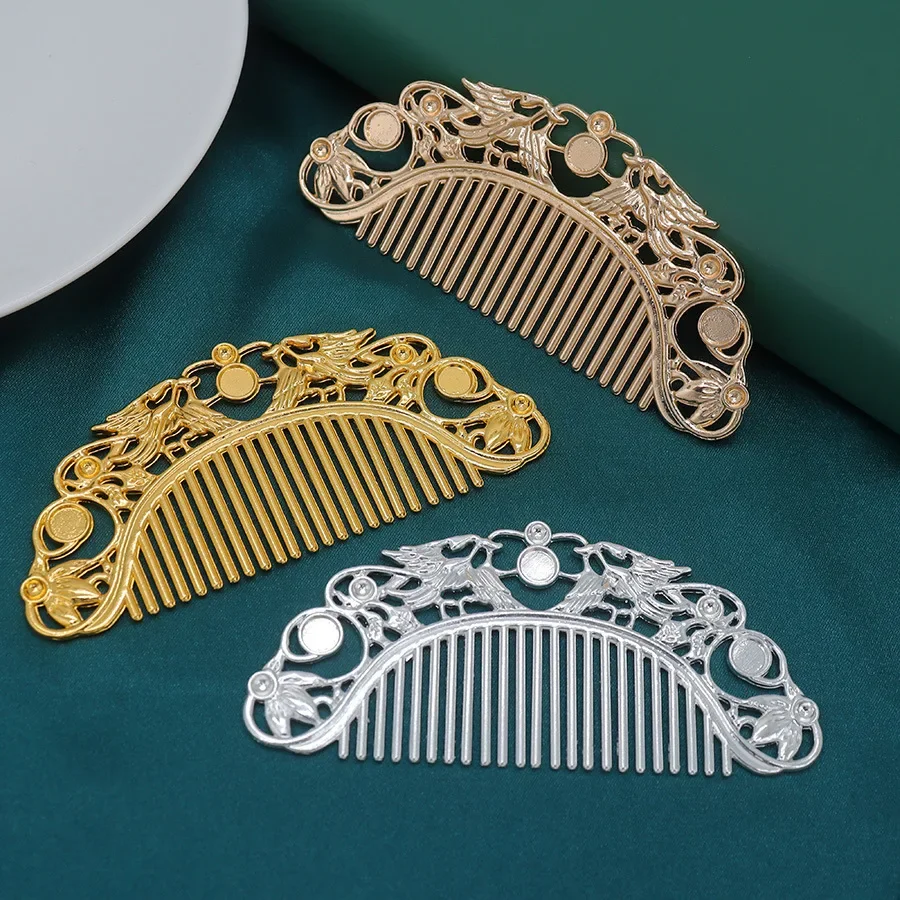 New Chinese Hairpin Retro Hair Comb Hanfu Dish Hairpin Hair Ornament Hollow Carved Comb Gold Ornament Metal Comb