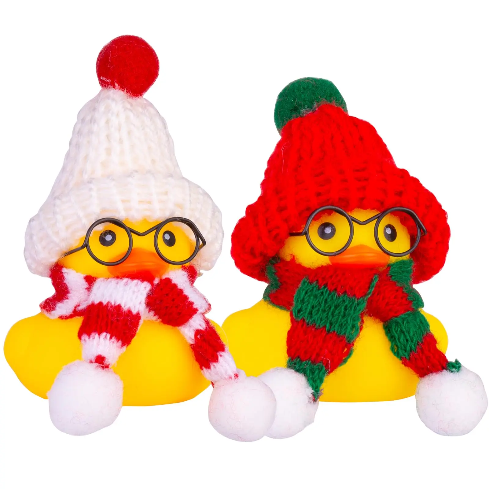 2 Pack Car Rubber Ducks Dashboard Decoration Winter Ducks Car Ornaments Accessories with Mini Beanie Hats, Scarves and Sunglasse