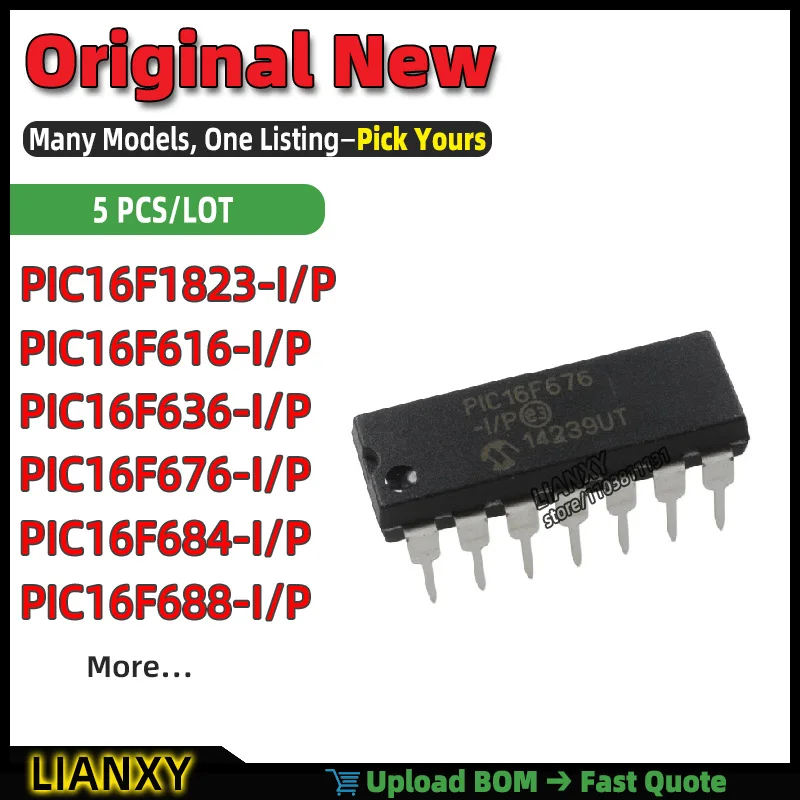 PIC16F684-I/P PIC16F616-I/P PIC16F688-I/P PIC16F676-I/P PIC16F636-I/P PIC16F1823-I/P DIP-14 MICROCONTROLLER New Original