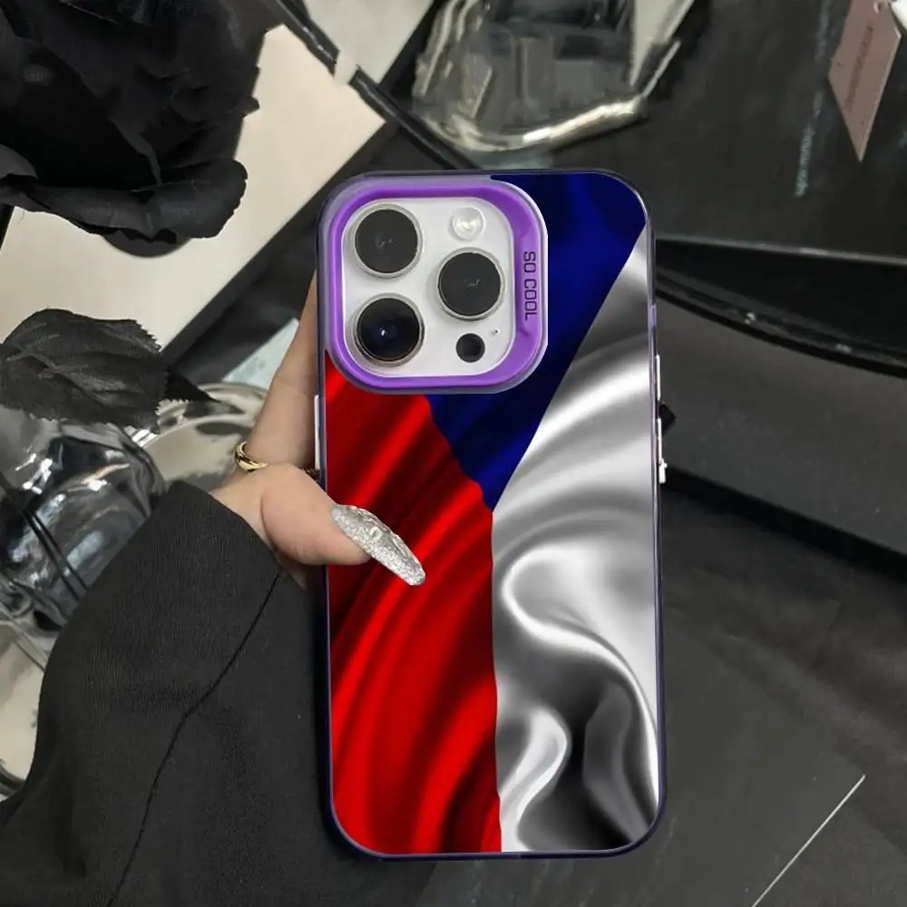 جمهورية التشيك العلم الفن جراب هاتف آيفون 16,15,14,17,13,12,11,XS,Mini,Pro,SE,MAX الأرجواني ماتي غطاء سيليكون