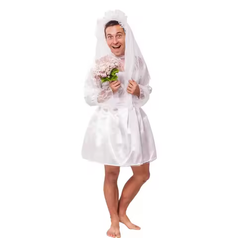 Funny Adult Men Wedding Dress Cosplay Costumes Festival Cross Dressing Ghost Bride Clothing for Halloween Party Wear