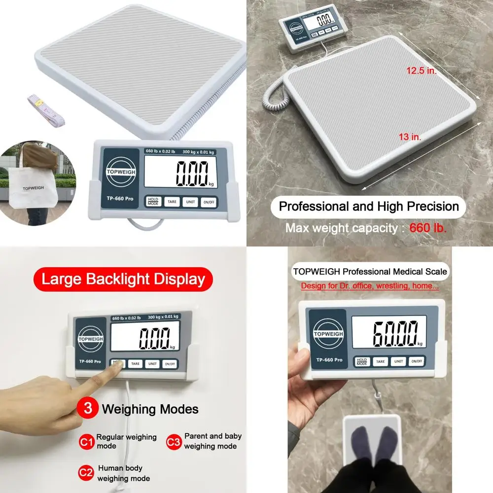 

Portable Medical Scale with Large Remote Display, 660lbs Capacity, 0.02lb Accuracy, Floor Physician Use, Extended Coiled Cord, H
