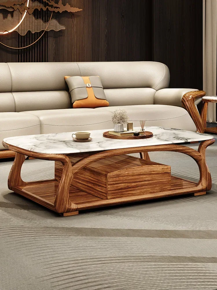 Picture 3: New Chinese Style Ugyen Wood Marble Rectangular Coffee Table Simple Modern with Stool Combination New All Solid Wood Tea Table