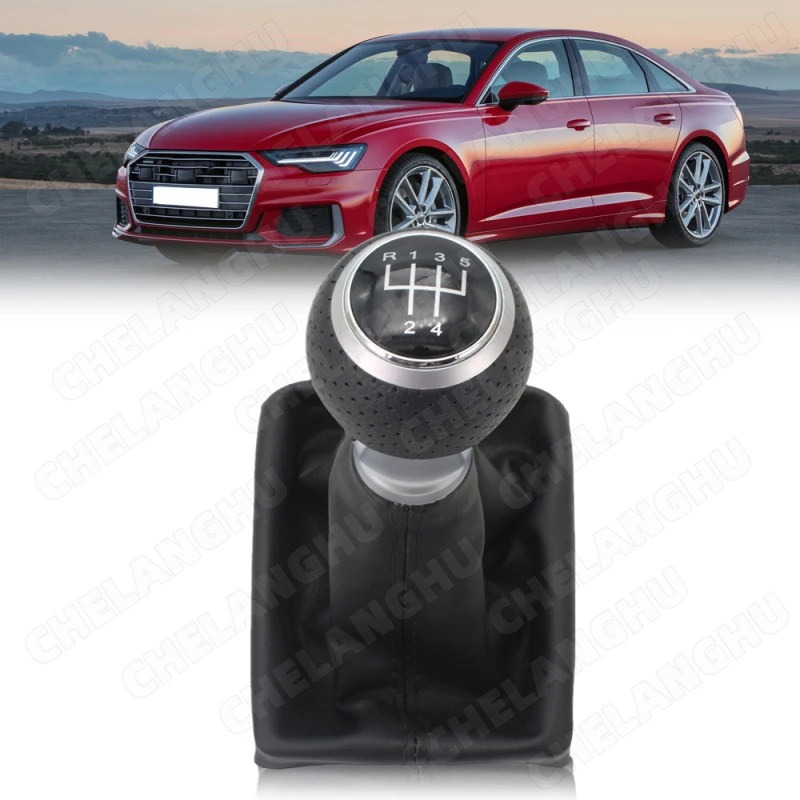 5 / 6 Speed Car Shift Gear Knob With PU Leather Knob For Audi A6 C6 (2004-2012) A4 S4 B8 8K A5 8T 8F Q5 8R 2007-2015