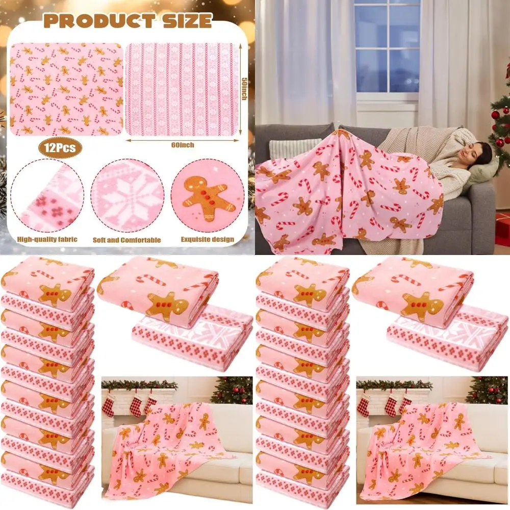 

Набор из 12 розовых пряничных флисовых одеял размером 50x60 для рождественских, зимних праздников и удобных домашних одеял.
