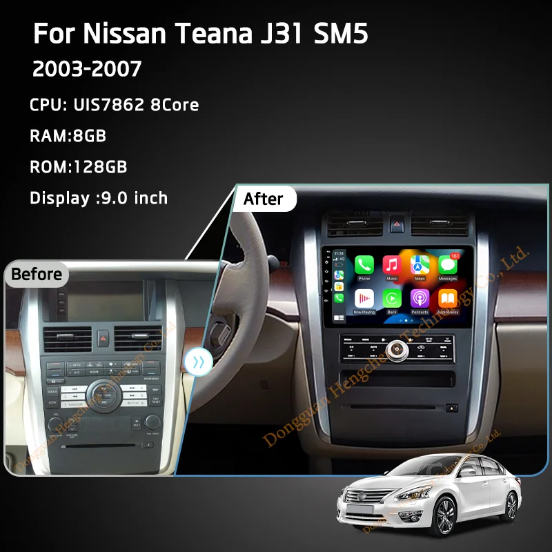 9Inch For Nissan Teana J31 SM5 2003-2007 GPS Navigation Radio Android12 8+128G 8Core CarPlay 4G 360Camera Car Multimedia Player