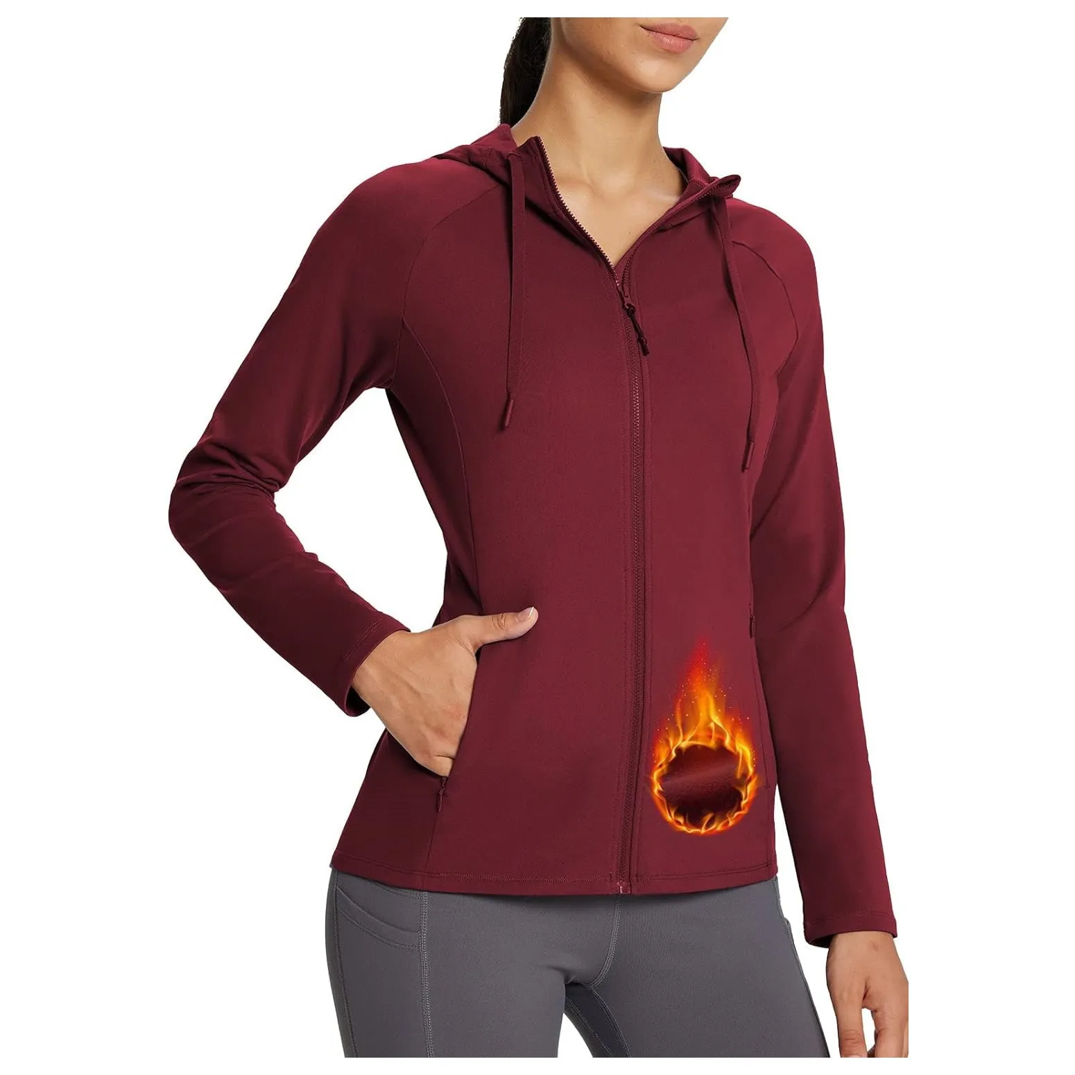 Women's Water-Resistant Full Zip Thermal Workout Jacket Plus Size Fleece Running Tracksuit For Winter Cold Weather Solid