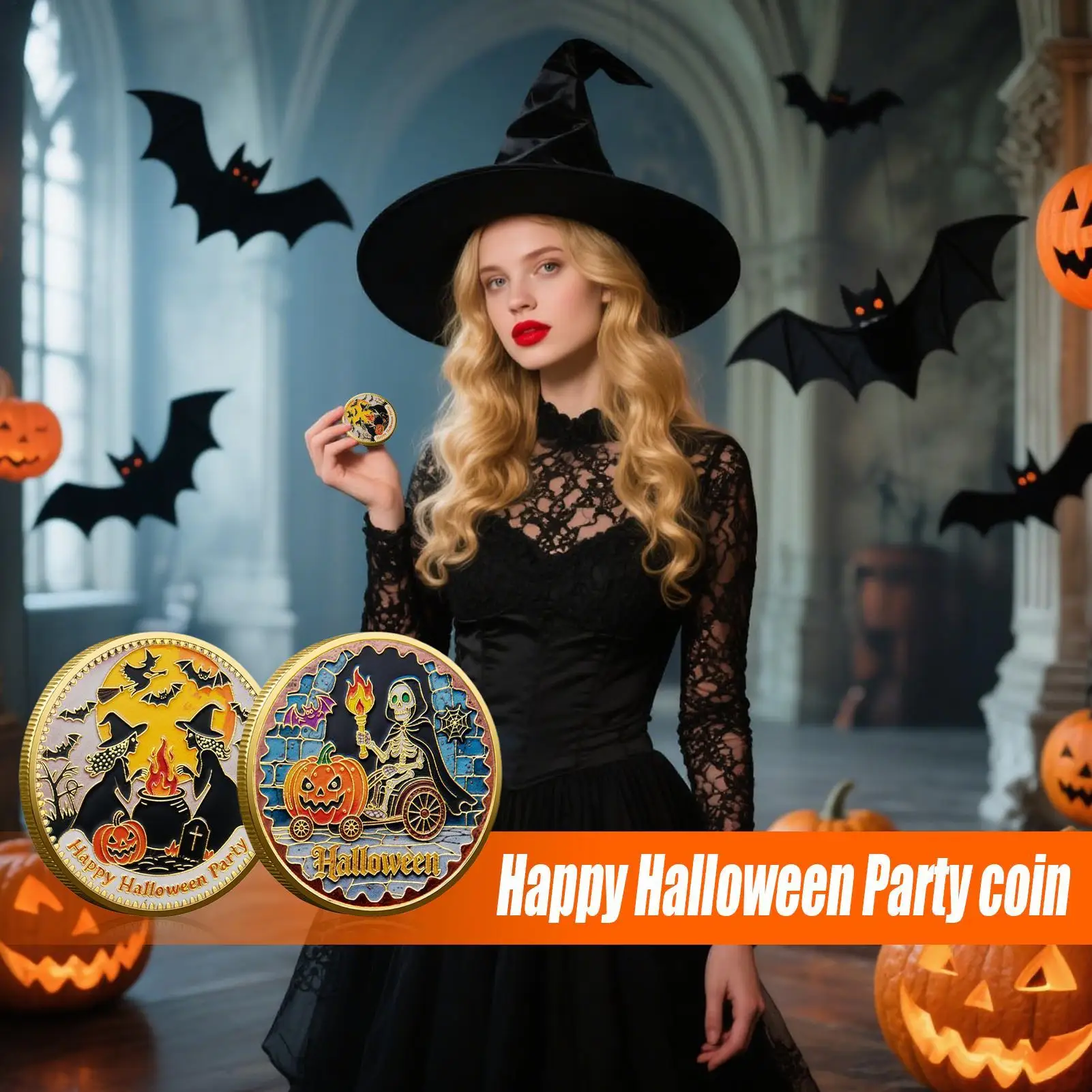 Halloween Collectible Coin Metal Halloween Commemorative Coin Good Luck Keepsake For Kids Shelf Adults Cabinet Desktop Display