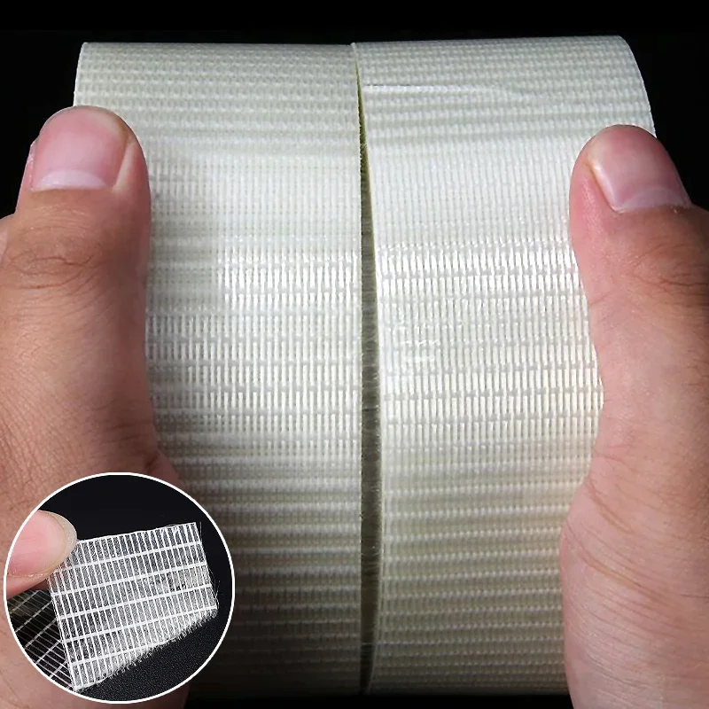 20/80M Transparent Mesh Glass Fiber Tape Single Side Adhesive Seal Grid Tapes Household Waterproof Strapping Packaging Fixation