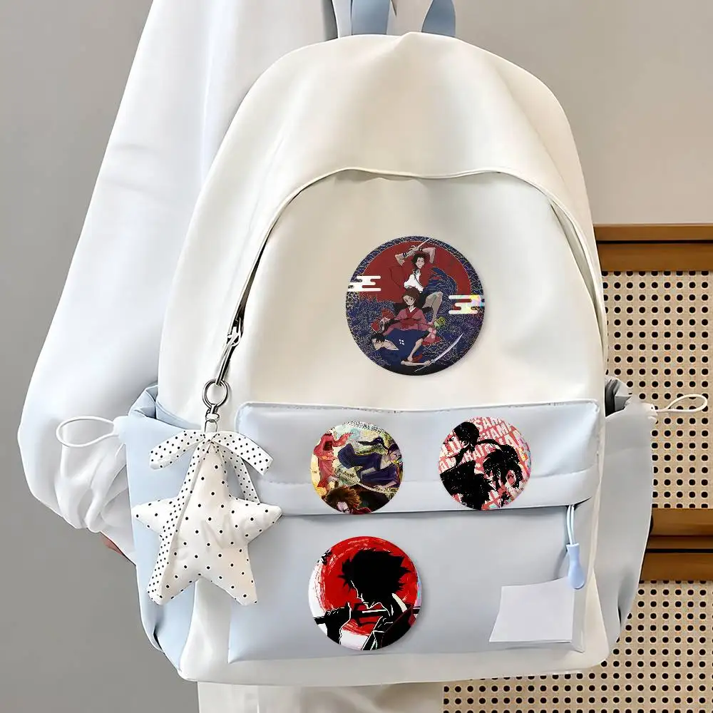 Anime Sa-mura-i Cha-mplo-s-o-s- Creative Round Button Pins Badge Set Cartoon Anime Movie Music Pattern Brooches For Bags Jackets