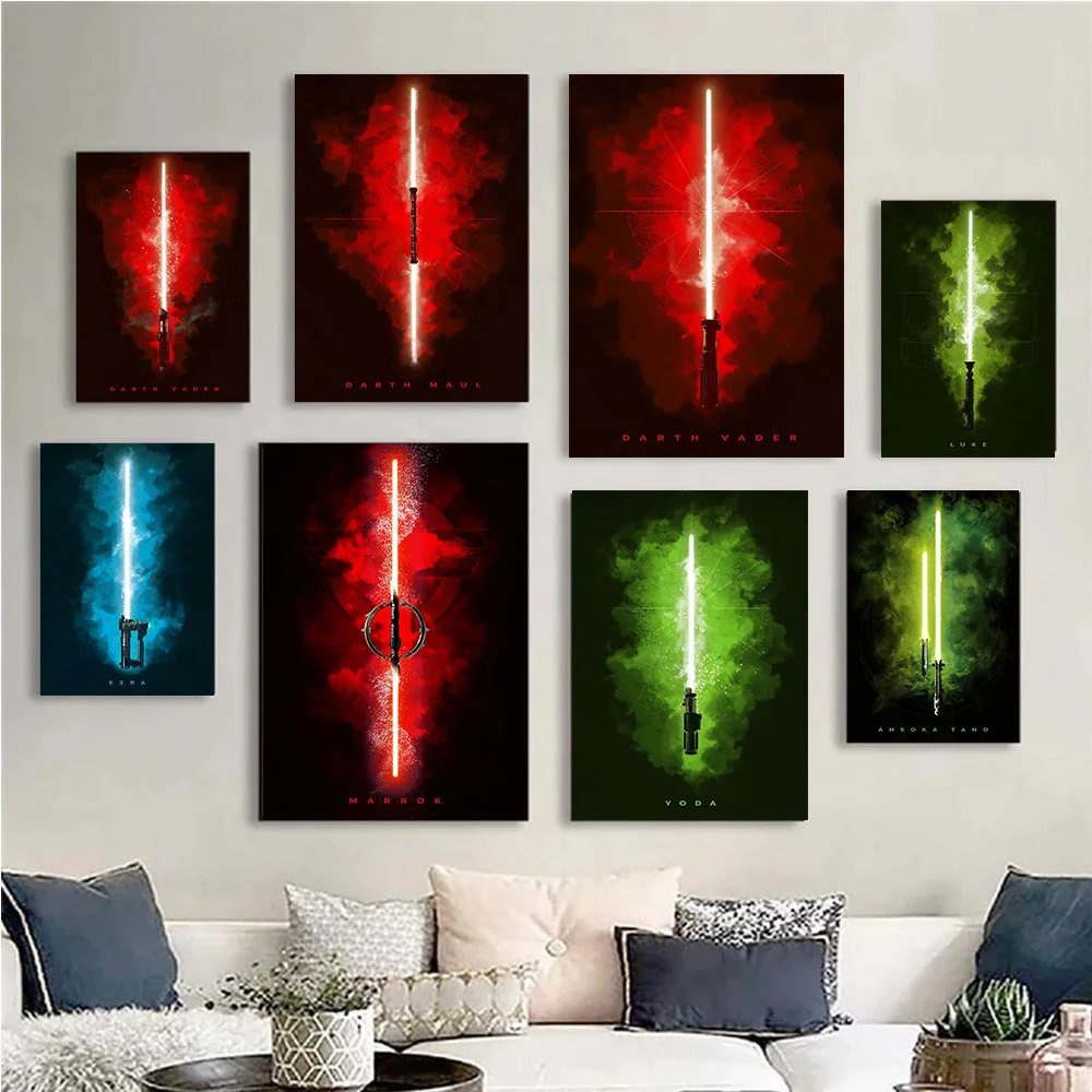 Popular Disney Movies Star Wars Lightsaber Prints Poster Canvas Painting Modern Wall Art Pictures Living Room Bedroom Home Decor