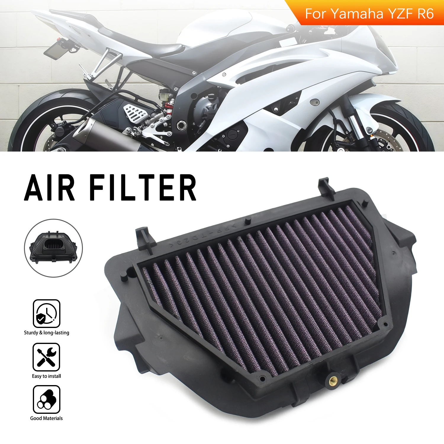 For YAMAHA YZF-R6 YZF R6 2010-2018 2014 2015 Motorcycle Replacement Air Filter Engine Intake Filter Element Air Cleaner Parts
