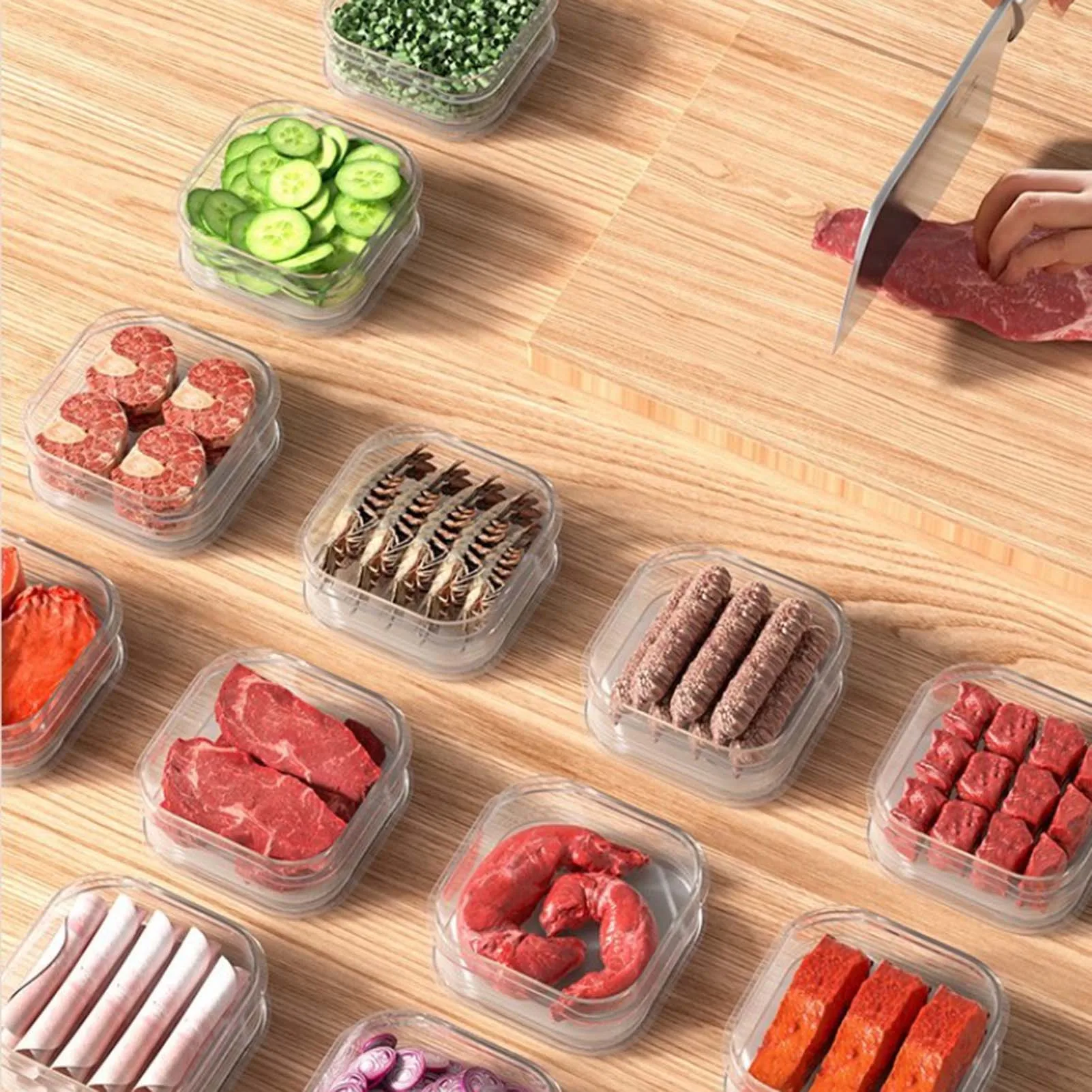 

Plastic Crisper Refrigerator Frozen Meat Box Frozen Storage Box Household Food Grade Fridge Fresh-keeping Camping Tableware