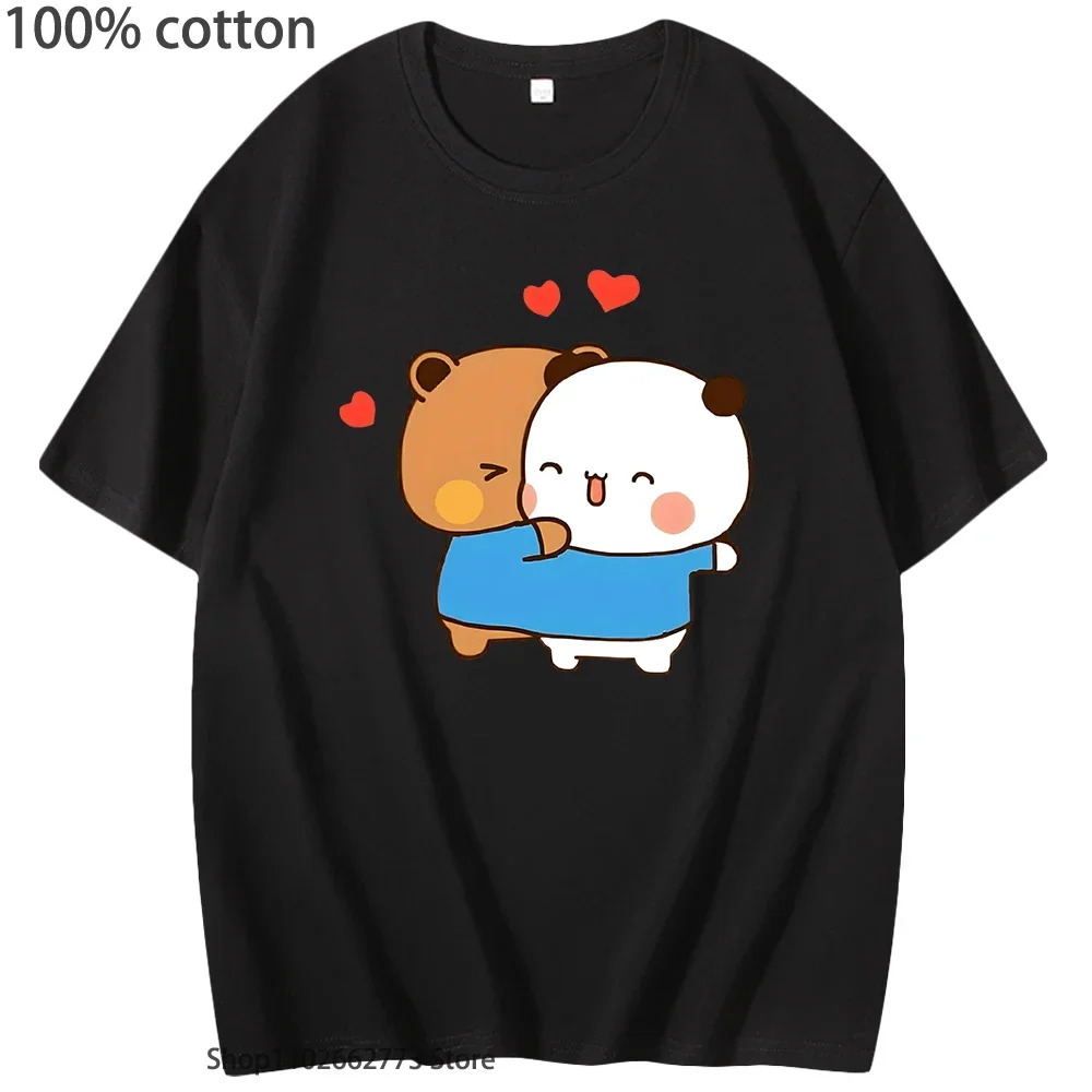 

Забавные футболки Bubu and Dudu, рубашки с рисунком Panda Bear Love для женщин, кавайные милые футболки для девочек, мужская одежда, футболки из 100% хлопка