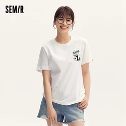 Semir T-Shirt Women Short-Sleeve Embroidered T-Shirt Simple And Loose Fit 2024 Summer New Collection Panda Top