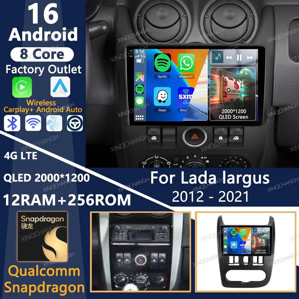 Android 16 Car Radio For Lada Largus 2012 - 2021 Carplay Auto 4G WIFI QLED Multimedia Video Player GPS BT Head Unit 2DIN BT GPS