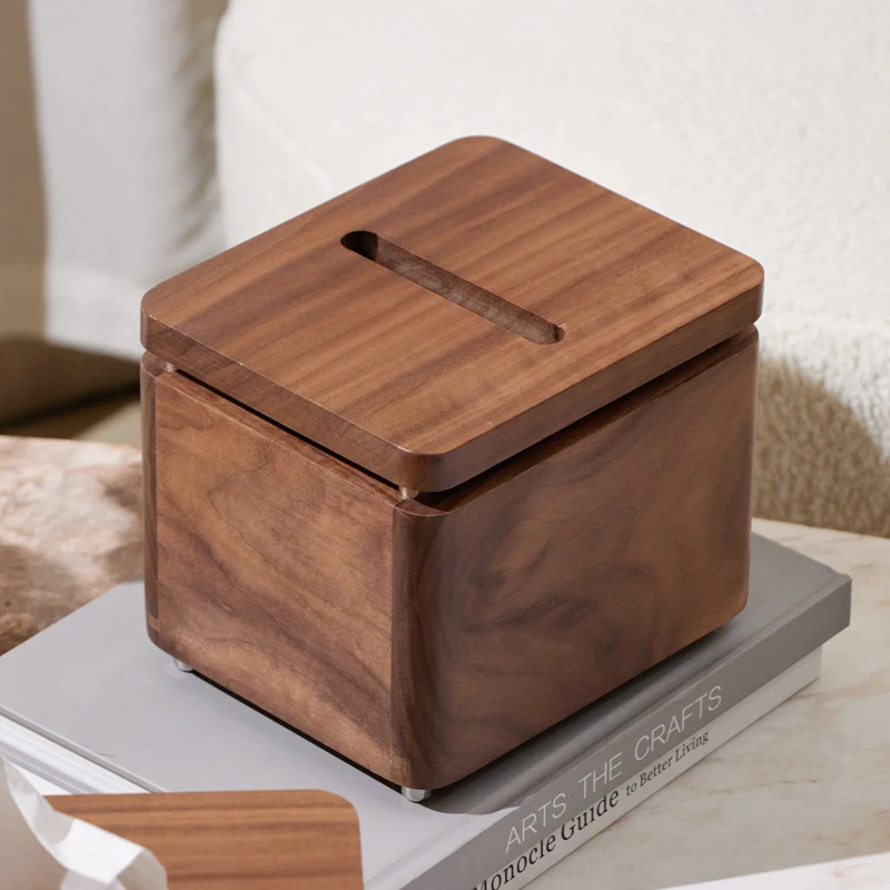 صندوق تخزين مناديل خشبية بنية حديثة مصنوعة يدويًا بتصميم خشبي مربع