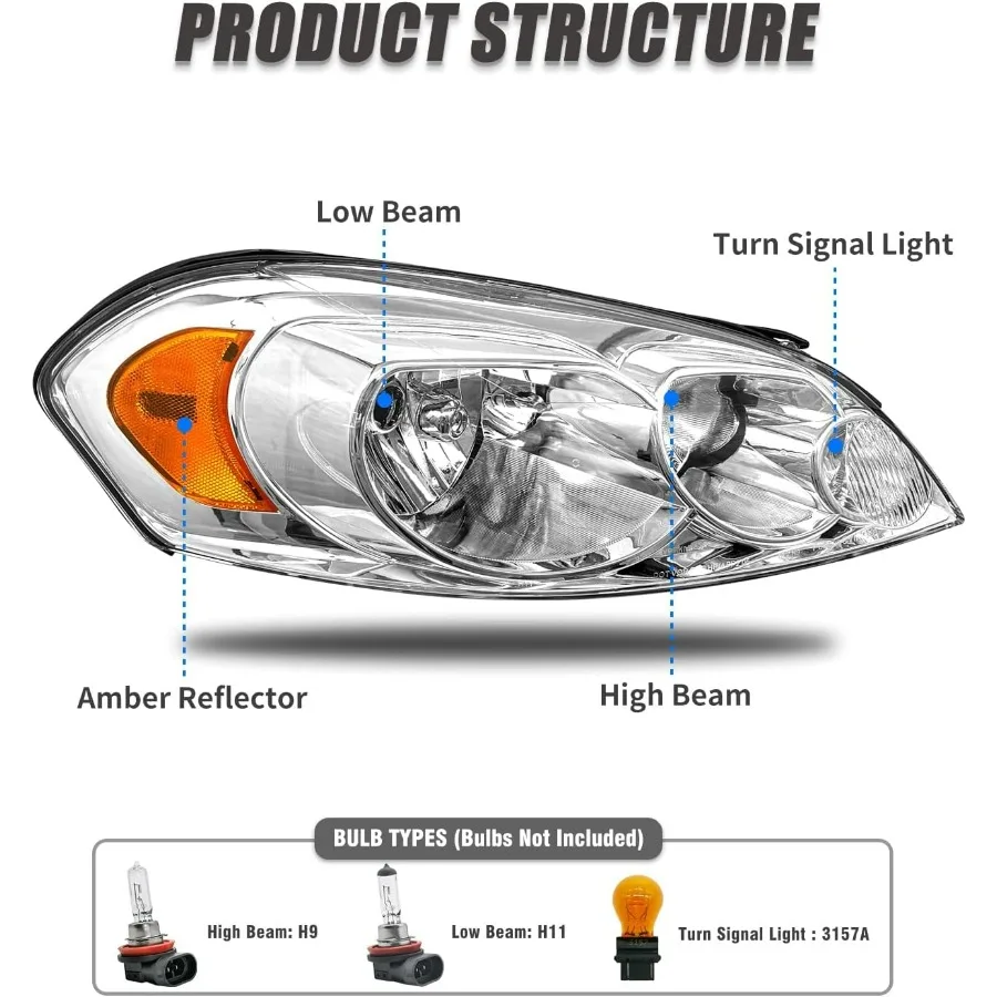 ل 20062013 تشيفي إمبالا مجموعة مصابيح أمامية متوافقة مع 20142016 إمبالا المحدودة 20062007 مونتي كارلو كروم الإسكان مع أ