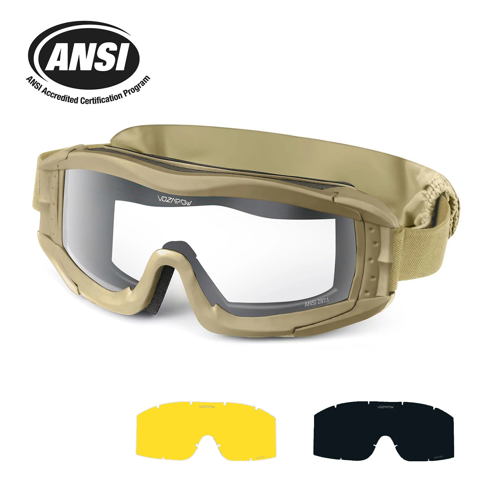 Vozapow نظارات الرماية المهنية ANSI Z87.1 السلامة مكافحة الضباب الادسنس التكتيكية نظارات دراجة نارية تسلق الجبال النظارات الشمسية
