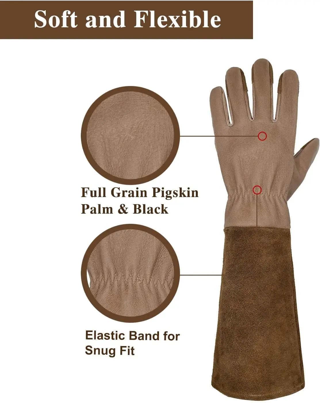 HANDLANDY Long Gardening Gloves for Men & Women, Pigskin Leather Rose Pruning Gloves- Breathable & Durable Gauntlet Gloves