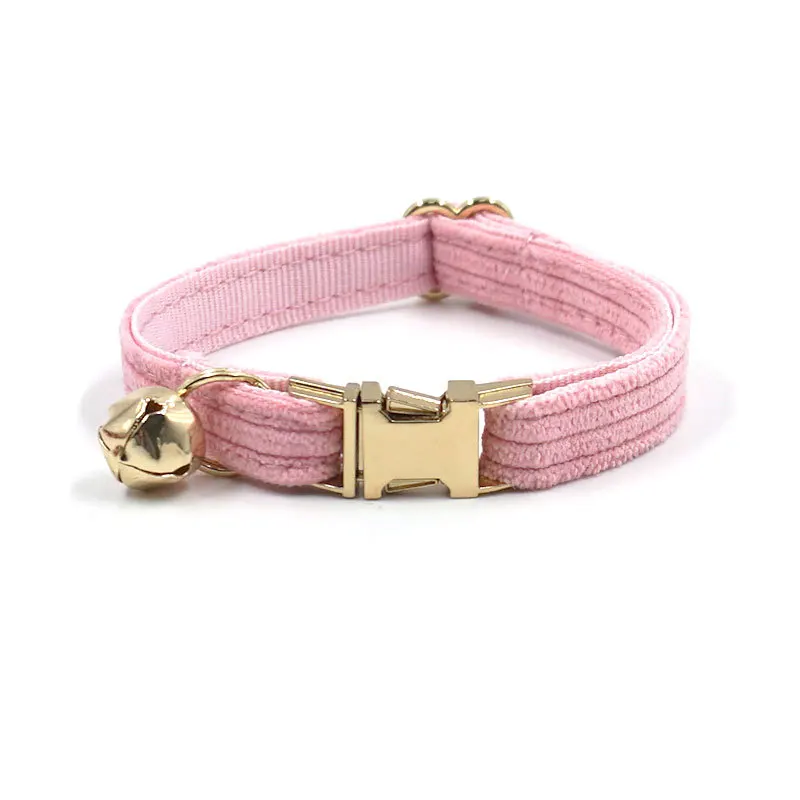 Pink Corduroy Cat Collar With Bell And Gold Metal Buckle Cute Collar Cat Personalised Kitten Collar Pet Products For Cats